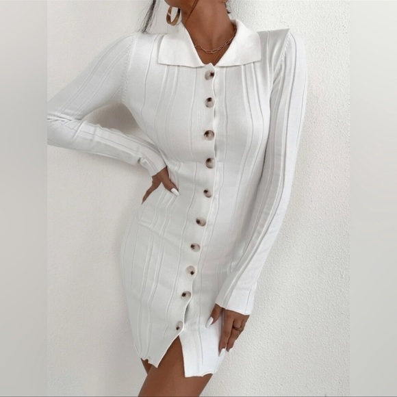 Allison Clothing Dresses Nwt White Button Down Sweater Dress Poshmark
